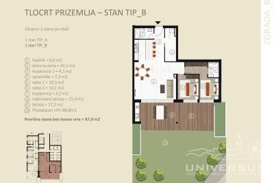 Two-room apartment on the ground floor under construction in Novigrad 2